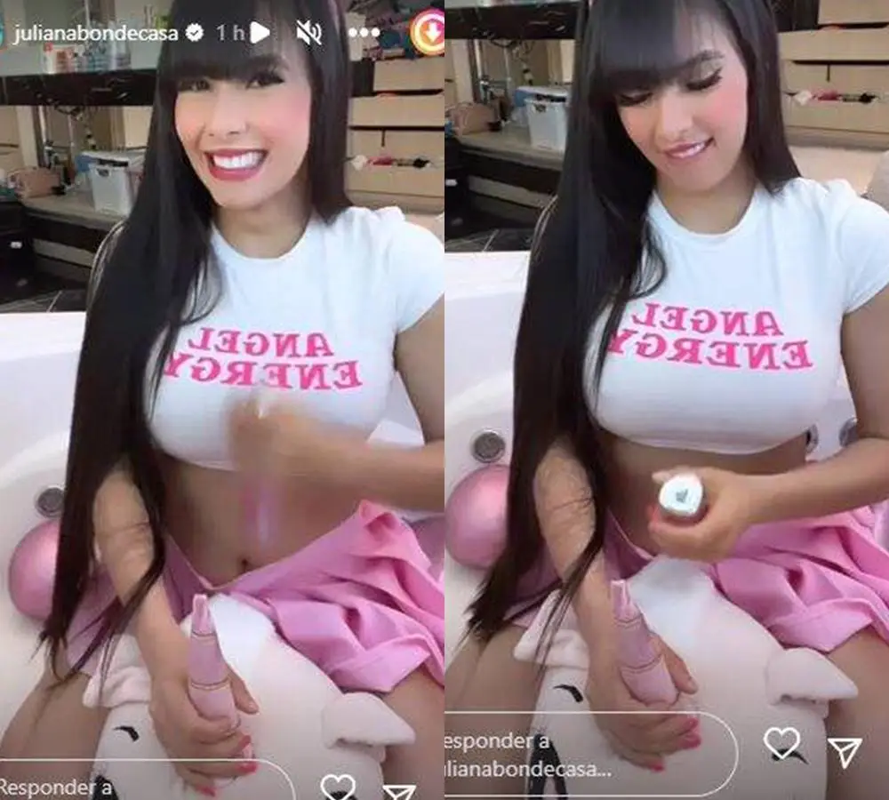 Juliana Bonde vira unicórnio de pelúcia para cima e senta fazendo o que não devia com chifre