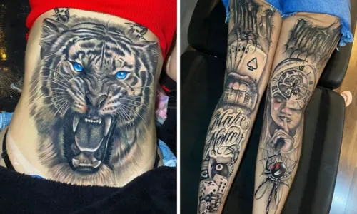 Andressa urach surpreende ao cobrir barriga e pernas com tatuagens Publicação do momento foi feita pela influenciadora nas redes sociais. Reprodução/Redes Sociais