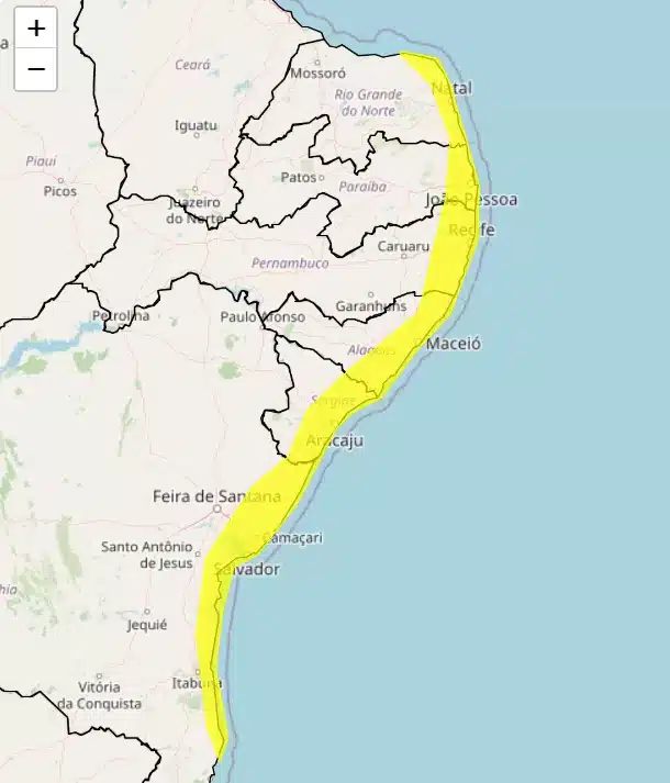 Inmet emite alerta amarelo para temporal no Litoral da Bahia