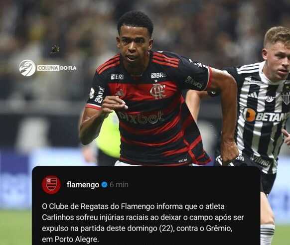 Jogador do Flamengo, Carlinhos é alvo de injúrias raciais no estádio do Grêmio