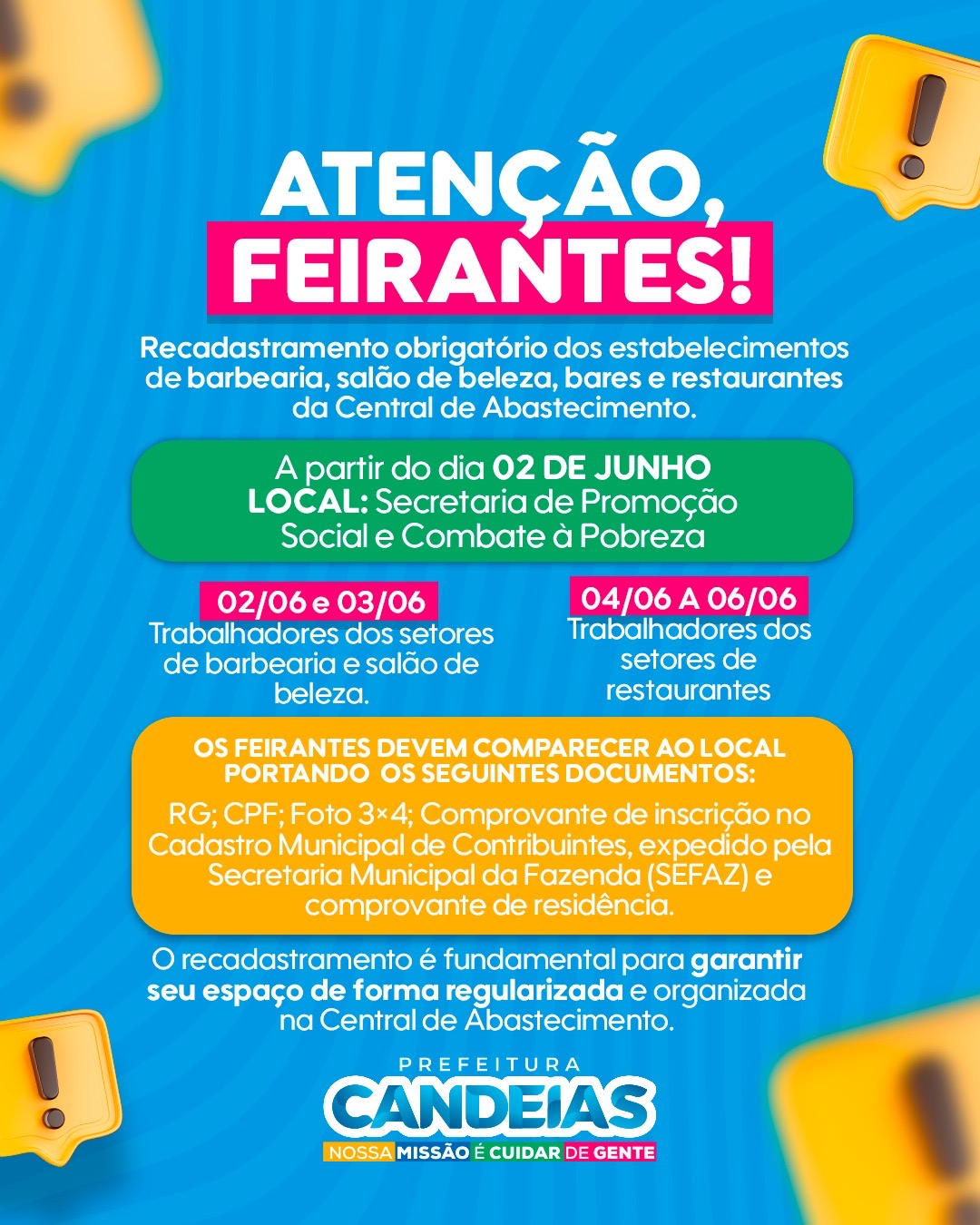 Prefeitura convoca trabalhadores de Barbearia, Beleza e Restaurante