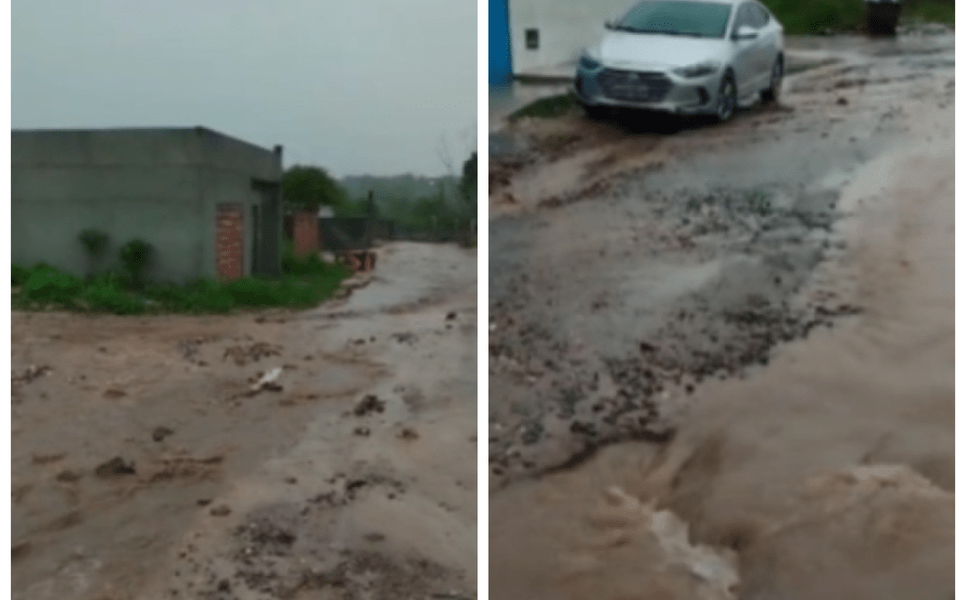 Rua do Limoeiro alagada por terraplanagem em obra