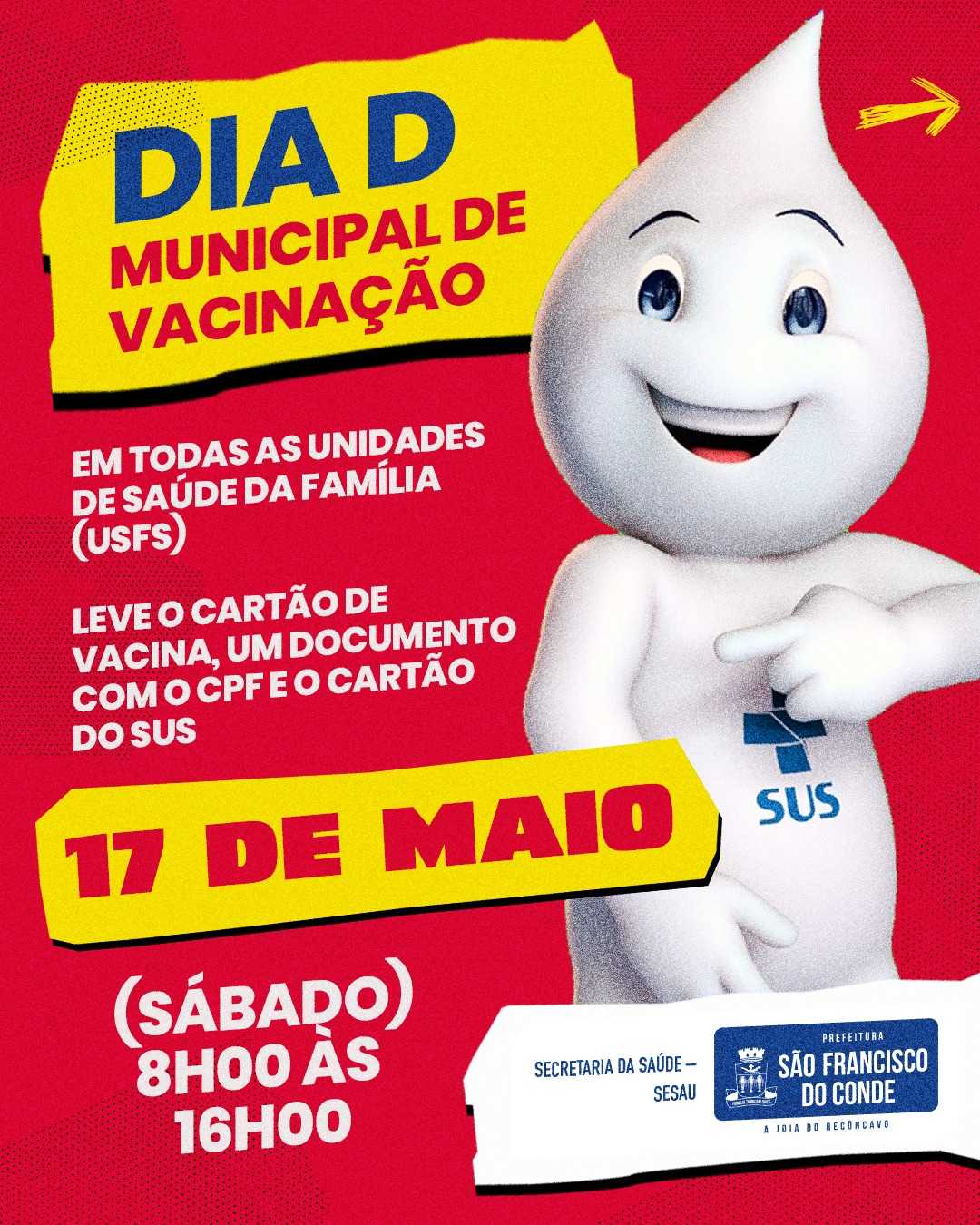 Vacinação municipal contra influenza: dia d nas unidades de saúde da família em sfc neste sábado (17) SFC: Dia D de vacinação municipal contra influenza
