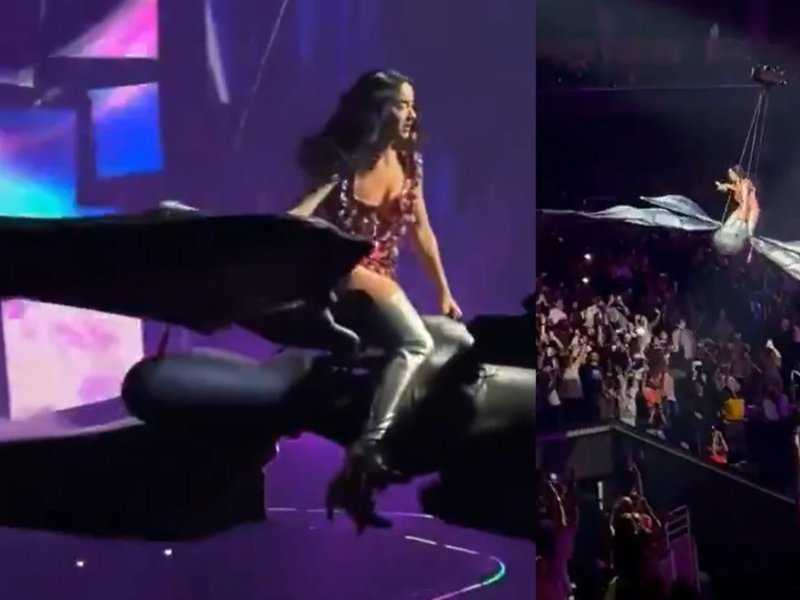 Katy Perry: Quase Cai de Borboleta Gigante em Show!