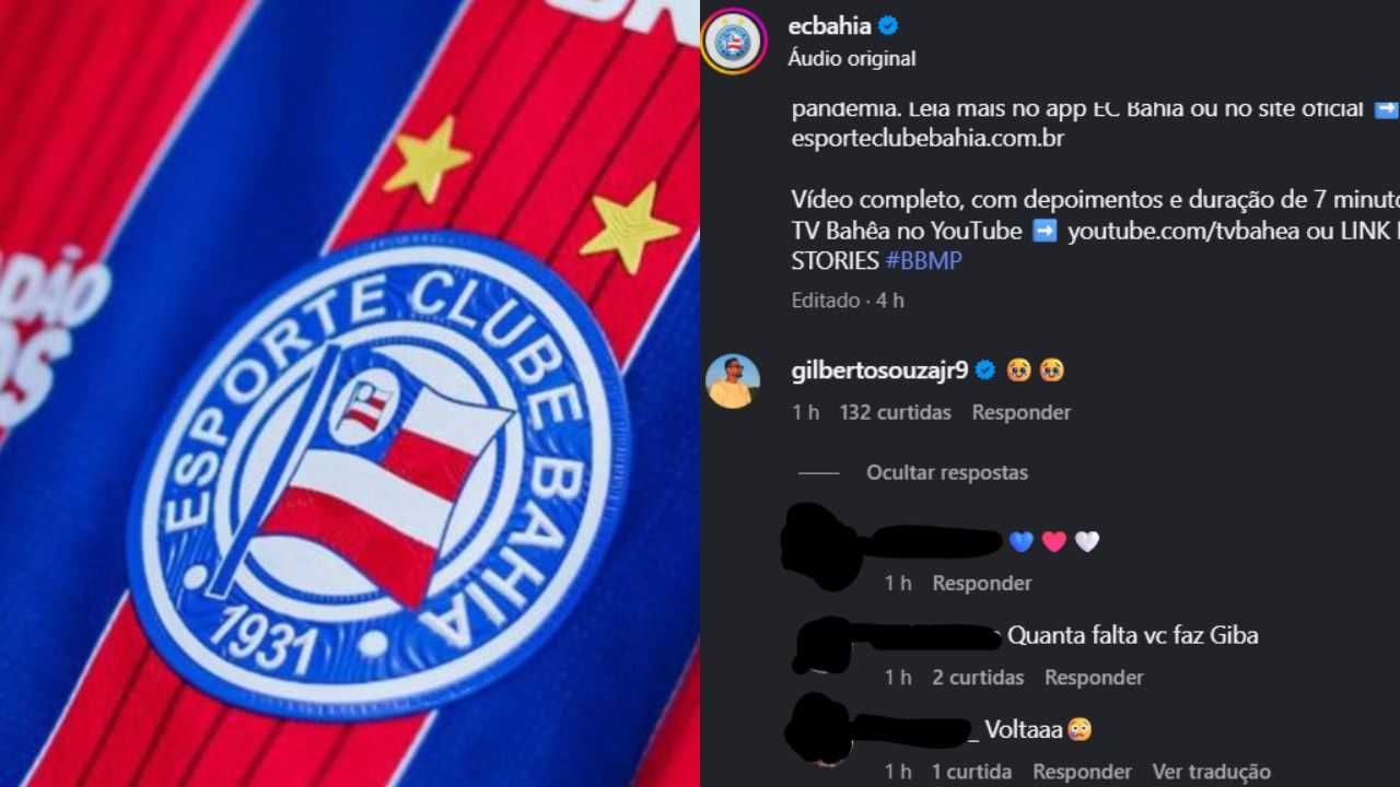 Ídolo do Bahia comenta em post do clube e torcedor comenta: "você faz falta"