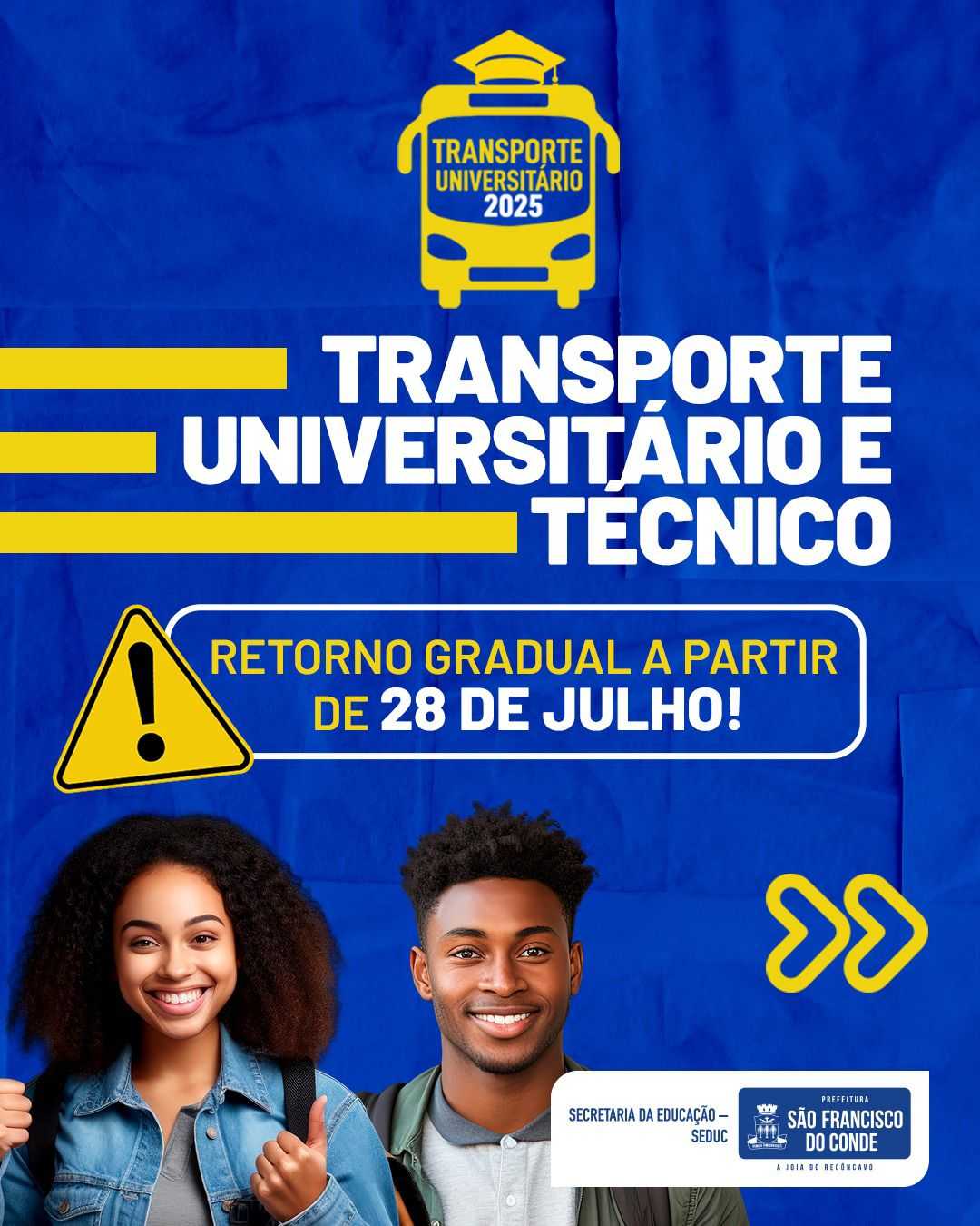 Transporte universitário e técnico retorna gradualmente em 28 de julho Transporte Universitário e Técnico retoma atividades de forma gradual a partir de 28 de julho