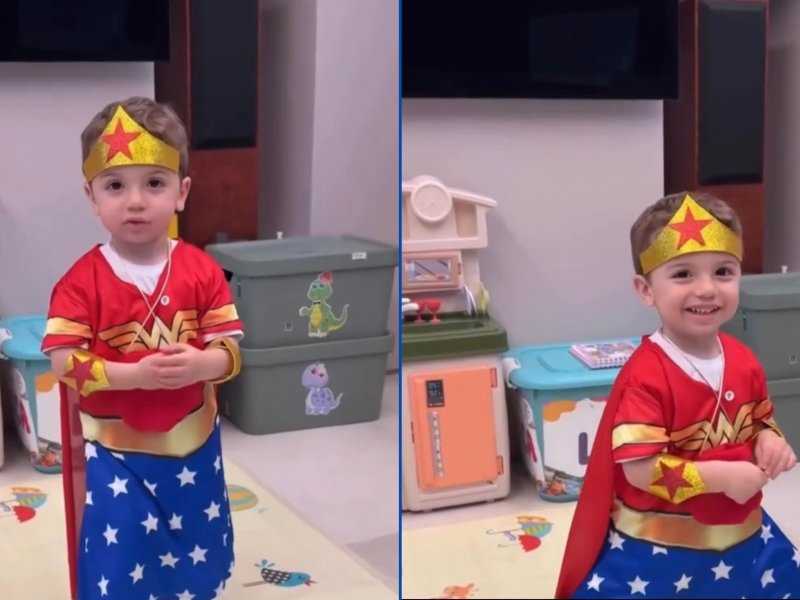 Filho de Claudia Raia surpreende com fantasia de Mulher-Maravilha!