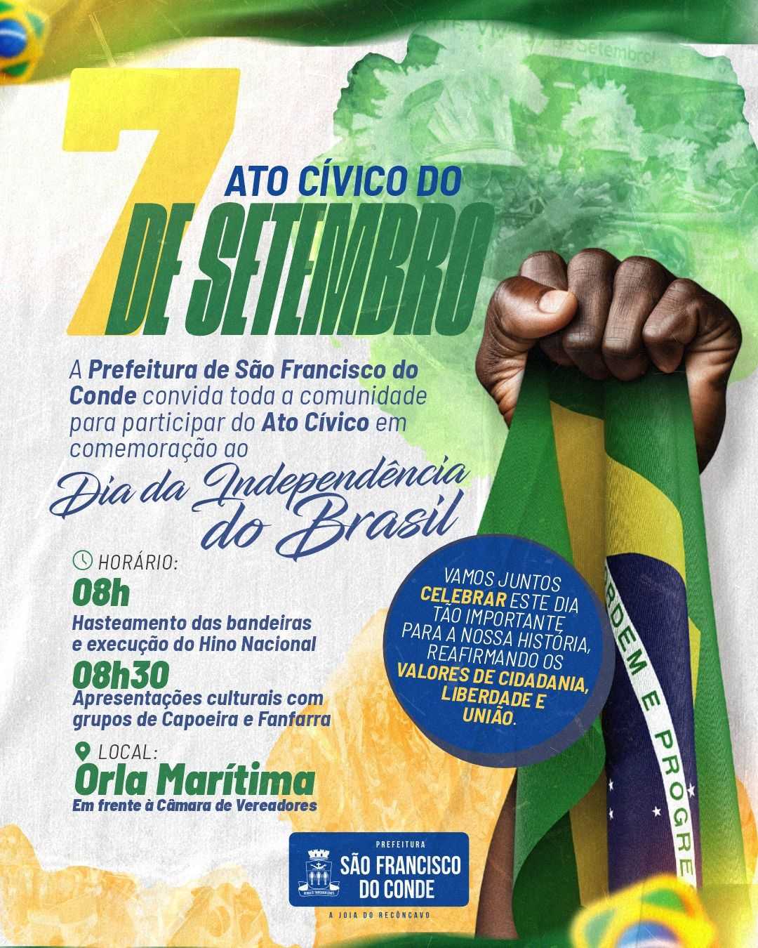 Ato cívico de 7 de setembro em são francisco do conde: confira a programação São Francisco do Conde celebra o Ato Cívico de 7 de Setembro neste domingo