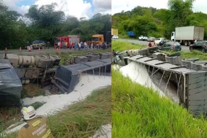 Batida envolvendo caminhões deixa motorista morto na BR-324