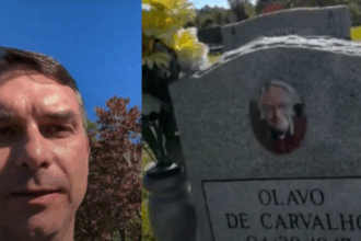 Flávio Bolsonaro visita túmulo de Olavo de Carvalho nos EUA: “Faz muita falta”