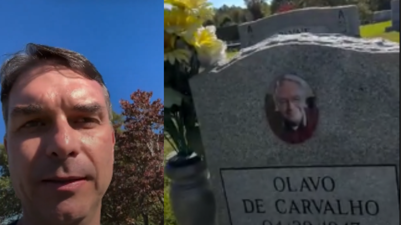 Flávio Bolsonaro visita túmulo de Olavo de Carvalho nos EUA: “Faz muita falta”