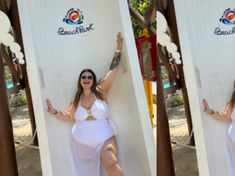 Emagrecimento de 75kg: Thais Carla desliza no tobogã pela primeira vez!