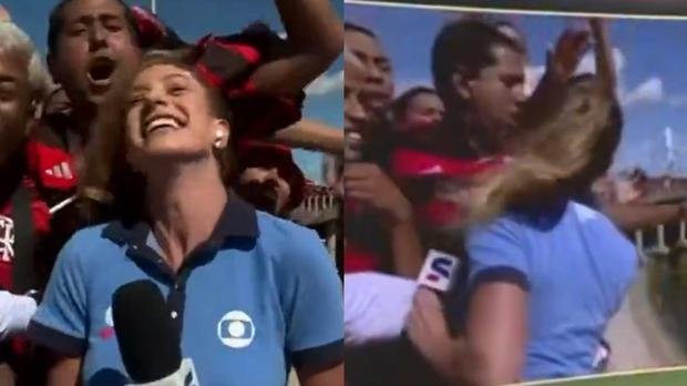 Repórter da Globo tem cabelo puxado por torcedor do Flamengo durante entrada ao vivo