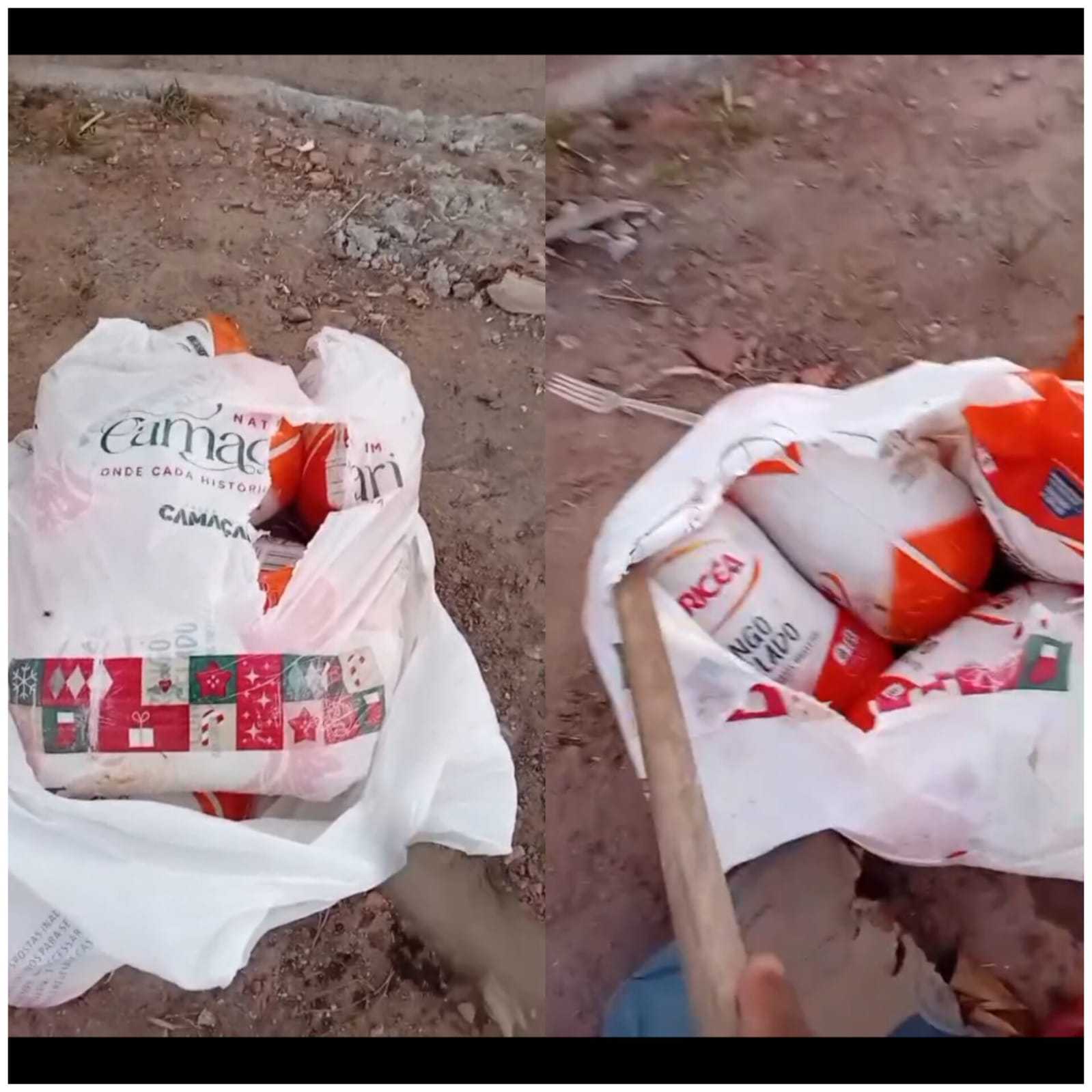 Frangos no lixo em sacolas de Cesta de Natal geram polêmica em Camaçari