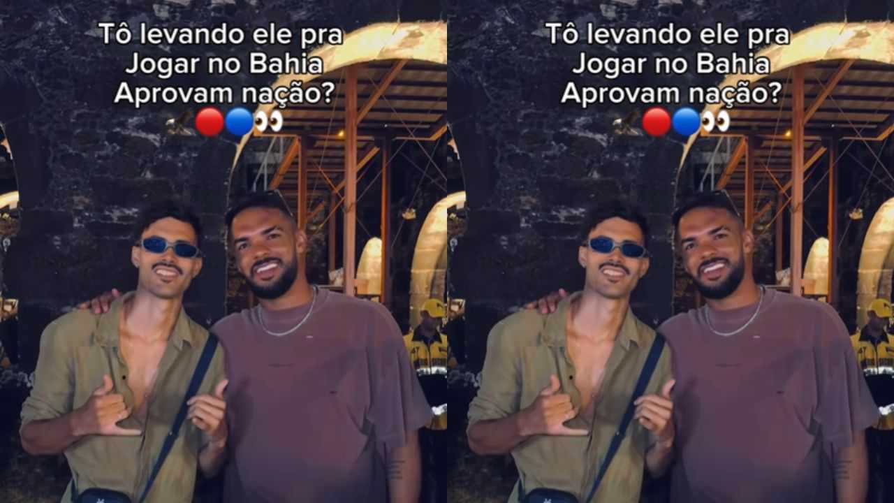 Torcedor do Bahia encontra ex-jogador do clube em Praia do Forte e brinca: "tô levando ele"