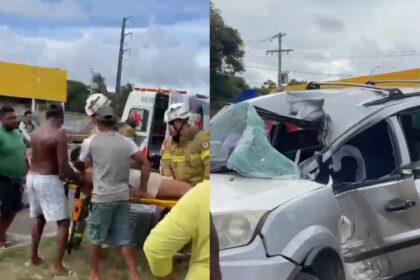 Motorista preso nas ferragens após colisão com poste na BA-099